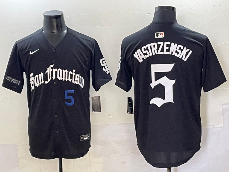 Men 2025 San Francisco Giants 5 Yastrezemski Black Five generations Joint Name Nike MLB Jersey style 14